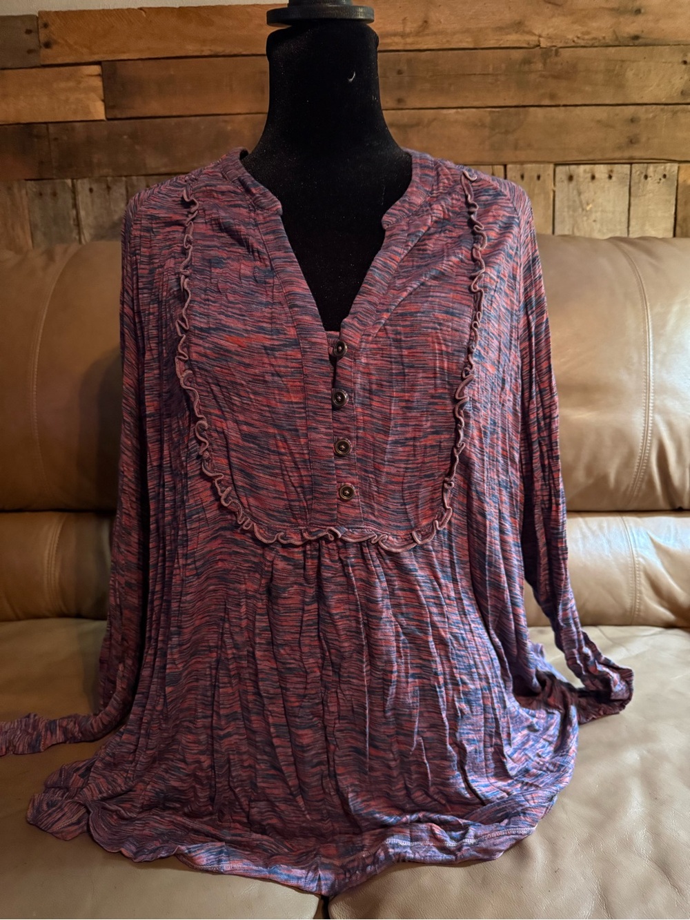 Matilda Jane Heathered Pink & Blue Ruffle Henley Tunic